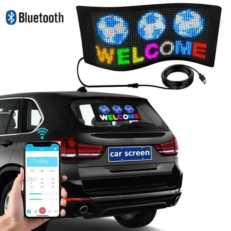 

Car LED Display Sign Bluetooth APP Programmable Message Board for Car Rear Window Advertising Light LED Soft Screen RGB Foldable