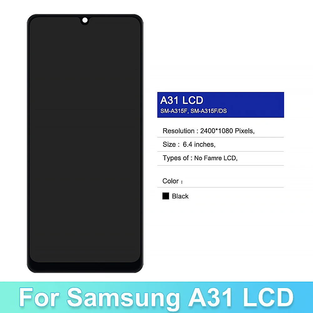 TFT LCD Screen for Samsung Galaxy A31 / SM-A315 Digitizer Full Assembly with Frame Phone Display LCD Screen