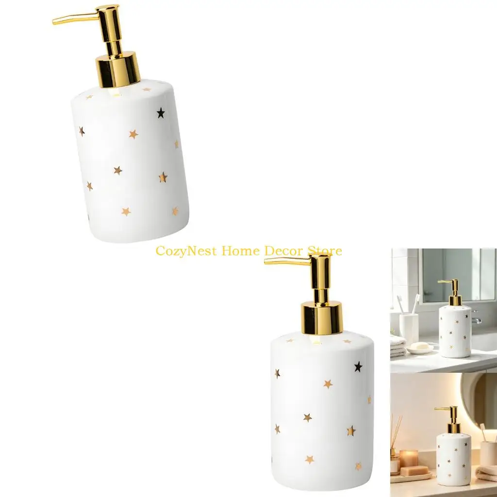 92MF Reusable Soap Bottle with Press Pump for Bath Sink and Guest Bath, Countertop Ceramic Lotion Dispenser for Powder Room and