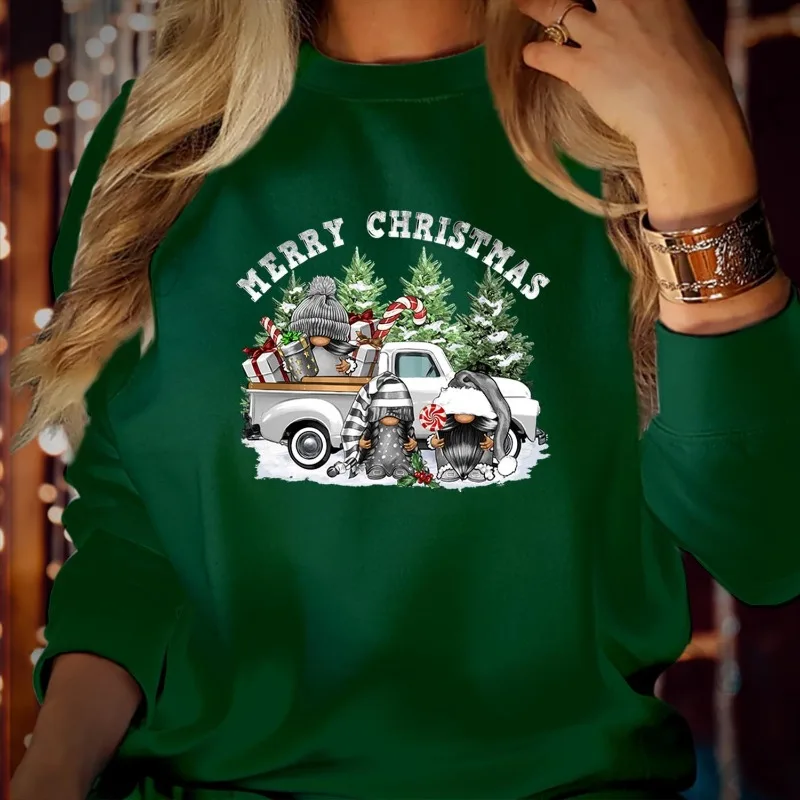 Vrolijk kerstfeest op vrachtwagen Vakantiepullover Kerstsweatshirt Hoodie Ronde hals Top met lange mouwen Casual zachte comfortabele thermische hoodie
