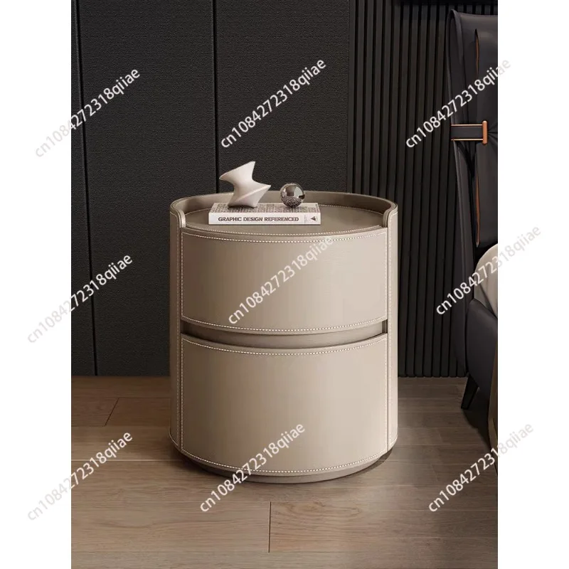Round Compact Bedroom, Stand Lamp, Luxury Model Creative Minimalist Style, Saddle Leather Material,