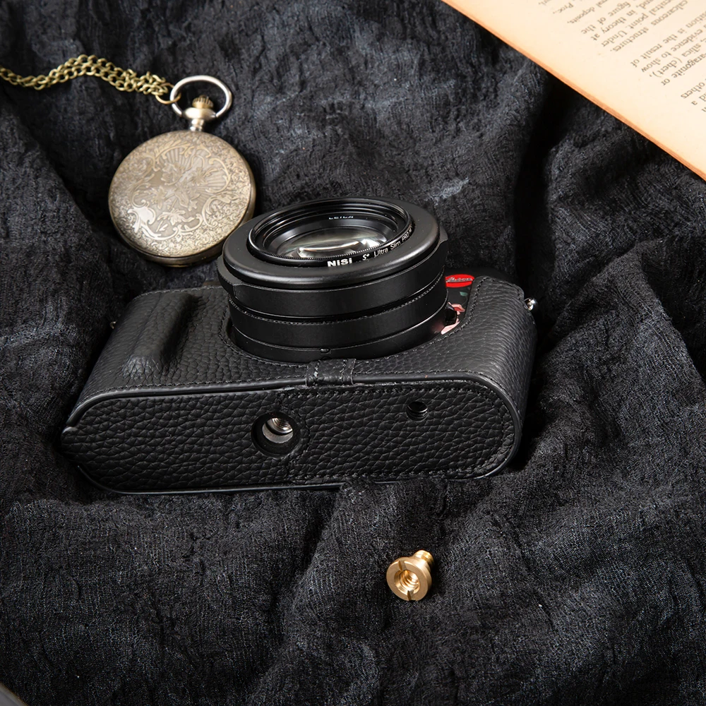Bolso de cuero hecho a mano para cámara Leica d-lux 8, funda para cámara, funda de media cubierta de cuero auténtico