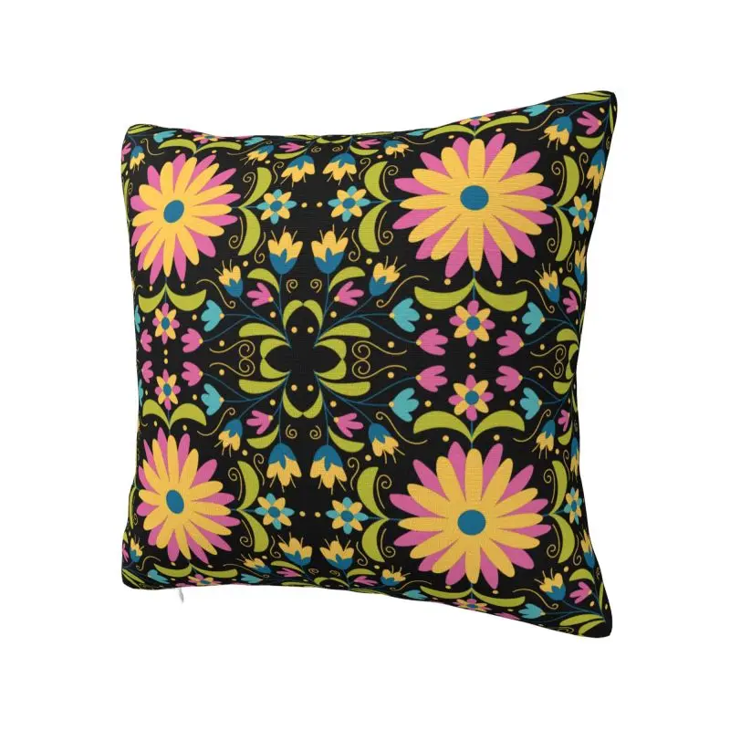 Mexican Otomi Embroidery Flower Pattern Throw Pillow Home Decoration Folk Floral Texture Modern Cushion Cover Velvet Pillowcase