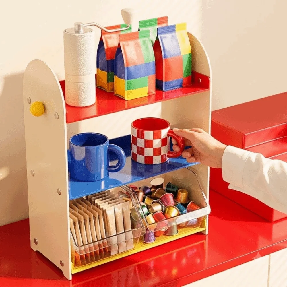 3 Layers Desktop Storage Rack Plastic Removable Tea Bag Organizer Large Capacity Cup Holder Saving Space for Kitchen