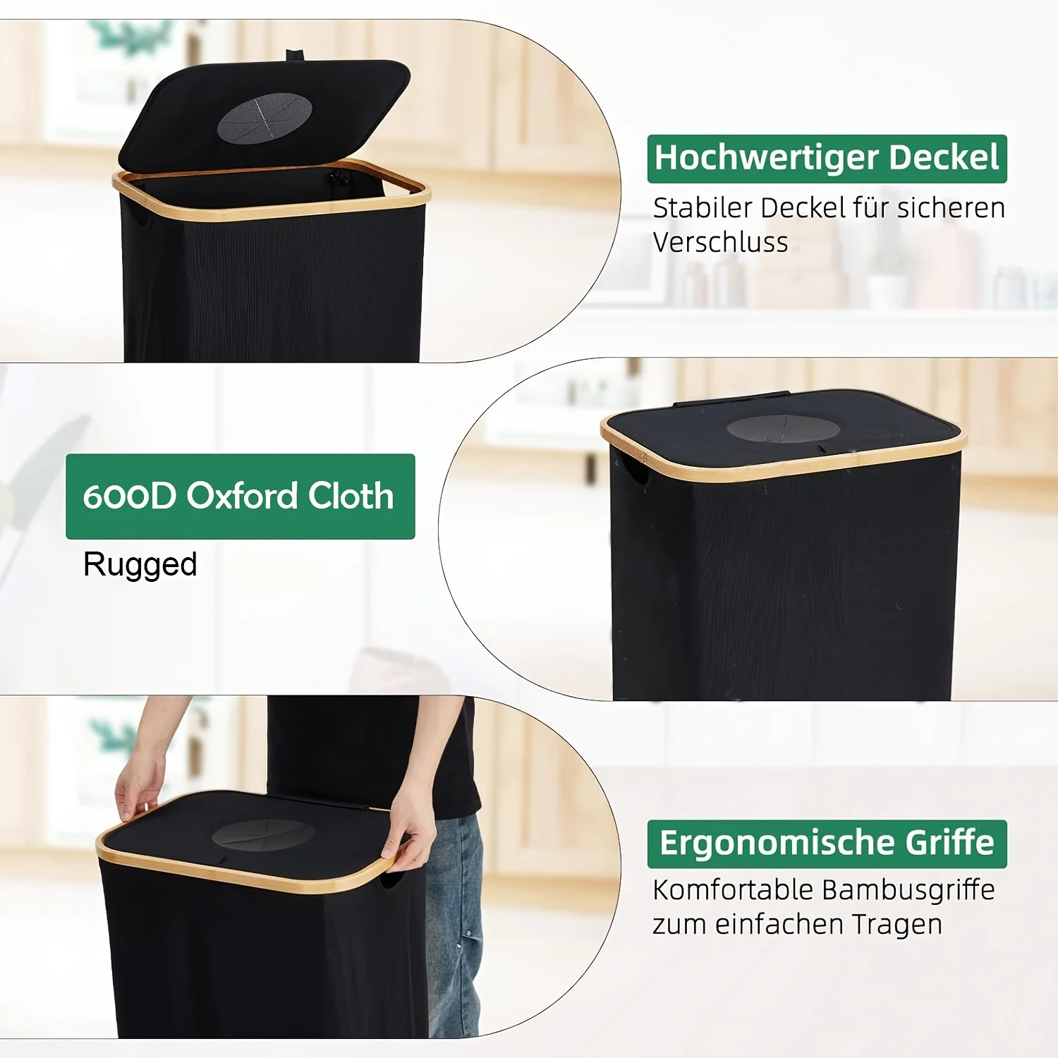 Bamboo Classification Recycling Bottle Storage Basket Trash Can Large Size with Lid Foldable Beverage Bottle Recycling Box view 4
