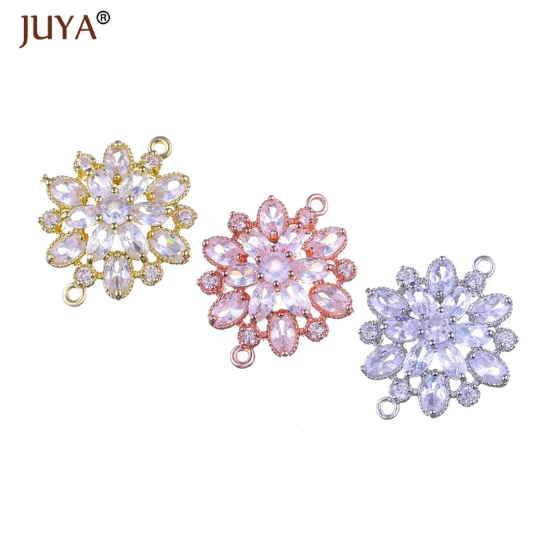 New luxury AAA Austrian cubic zirconia crystal flower charms connectors for jewelry making diy bracelets necklaces earrings