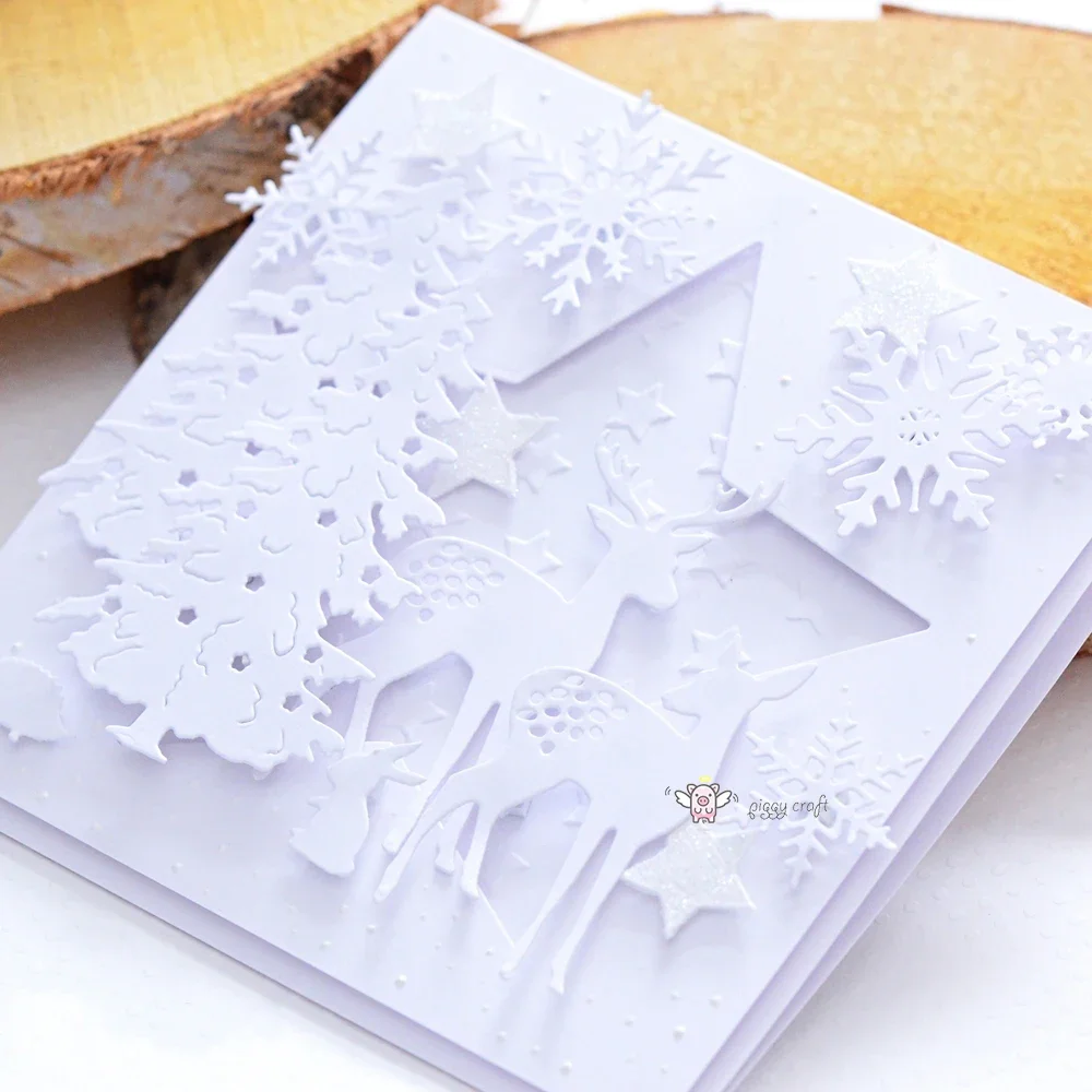 

Piggy Craft metal cutting dies cut die mold Christmas deer tree snowflake Scrapbook paper craft mold blade punch stencils