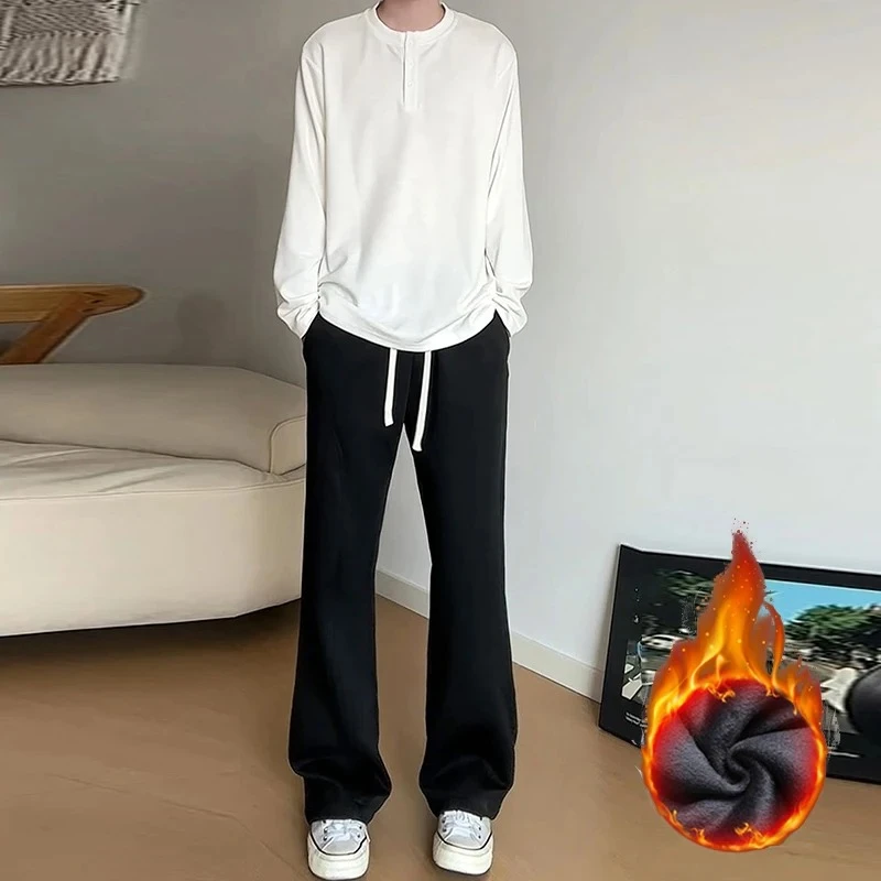 

Men Autumn Winter Snow Warm Plush Casual Suit Pants Male Slim Fit Versatile Blazer Pants Casual Slightly Flared Sweatpants