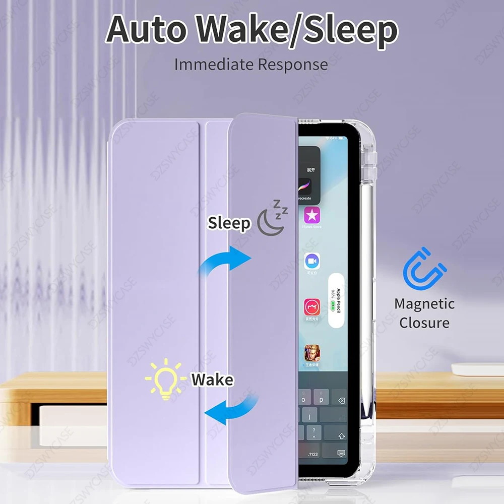 Clear Case for iPad 10th 10.9 A16 11th Air 11 13 M2 M3 Pro 11 12.9 13 M4 Mini7 6 9/8/7th 10.2 6/5th 9.7 with Pencil Holder Cover