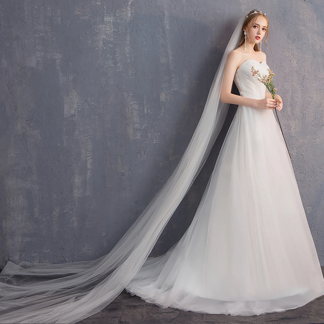 Robe de mariée trapèze en tulle avec plis, chérie élégante