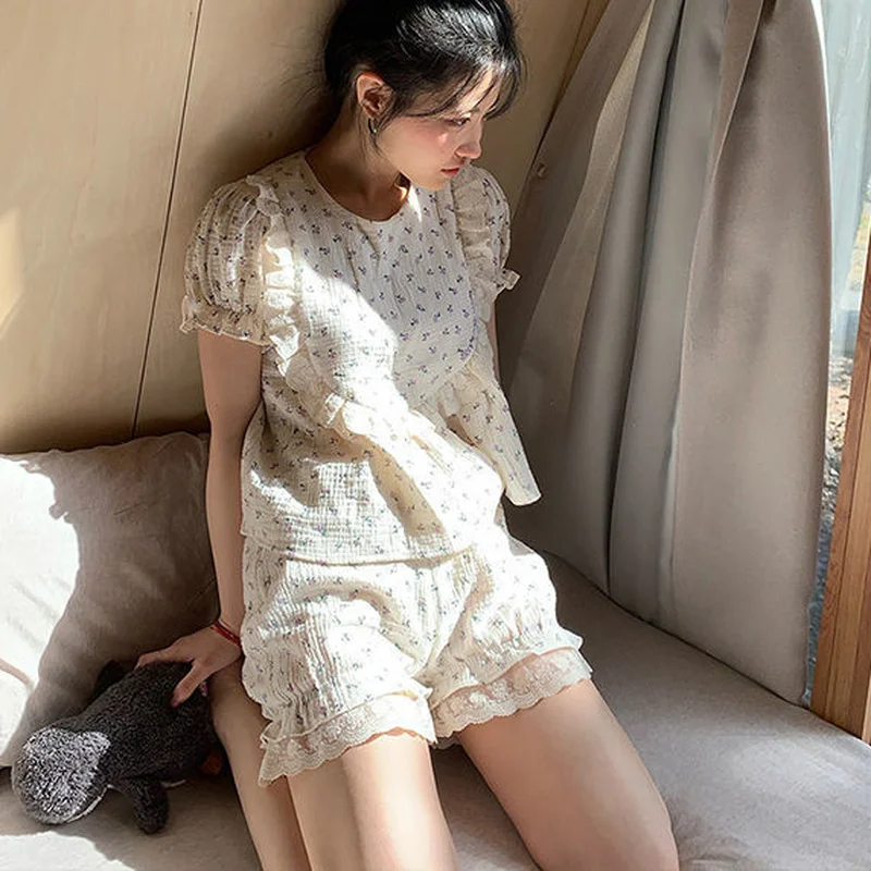 

Pajama Sets Women Lovely Nightwear Casual Loose Preppy Style Korean Version Student Print Sweet Sleepwear Mujer Lounge Daily New