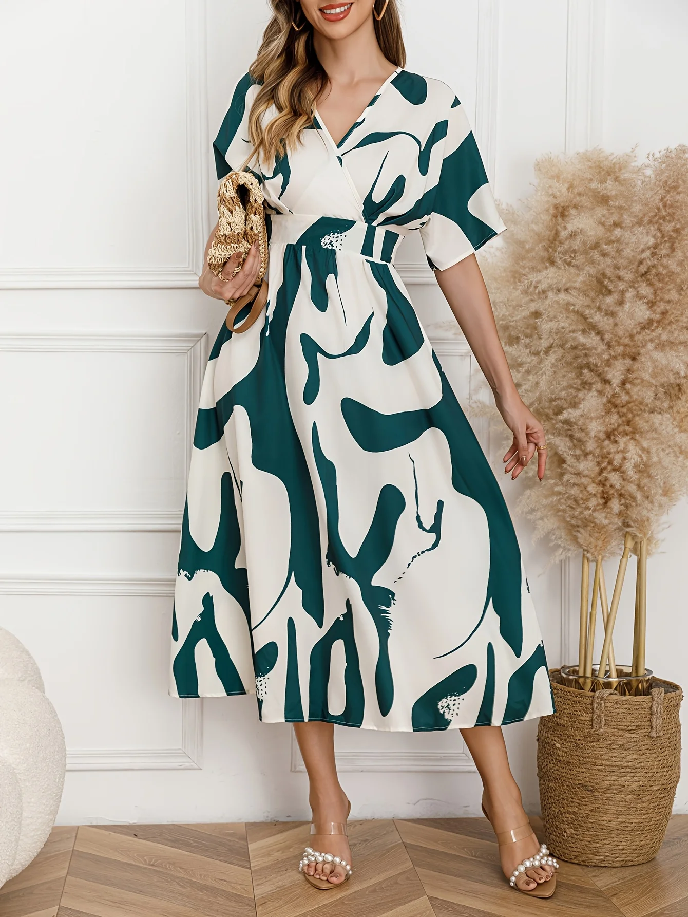 

Женское модное платье с принтом, дизайном с перекрестными лямками на шее, средней талией, застежкой на пряжку и открытой спиной, элегантное платье для особых случаев