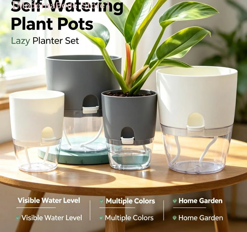 【M】1Pcs Transparent Double Layer Plastic Self-watering Planters Lazy Hydroponic Flower Pot Automatic Water Absorbing Flowerpot