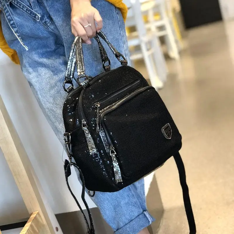 Mochila nueva Edición coreana para mujer, bolso de mano con lentejuelas, mochila de viaje a la moda, versátil, de gran capacidad, doble uso, tendencia, 2023