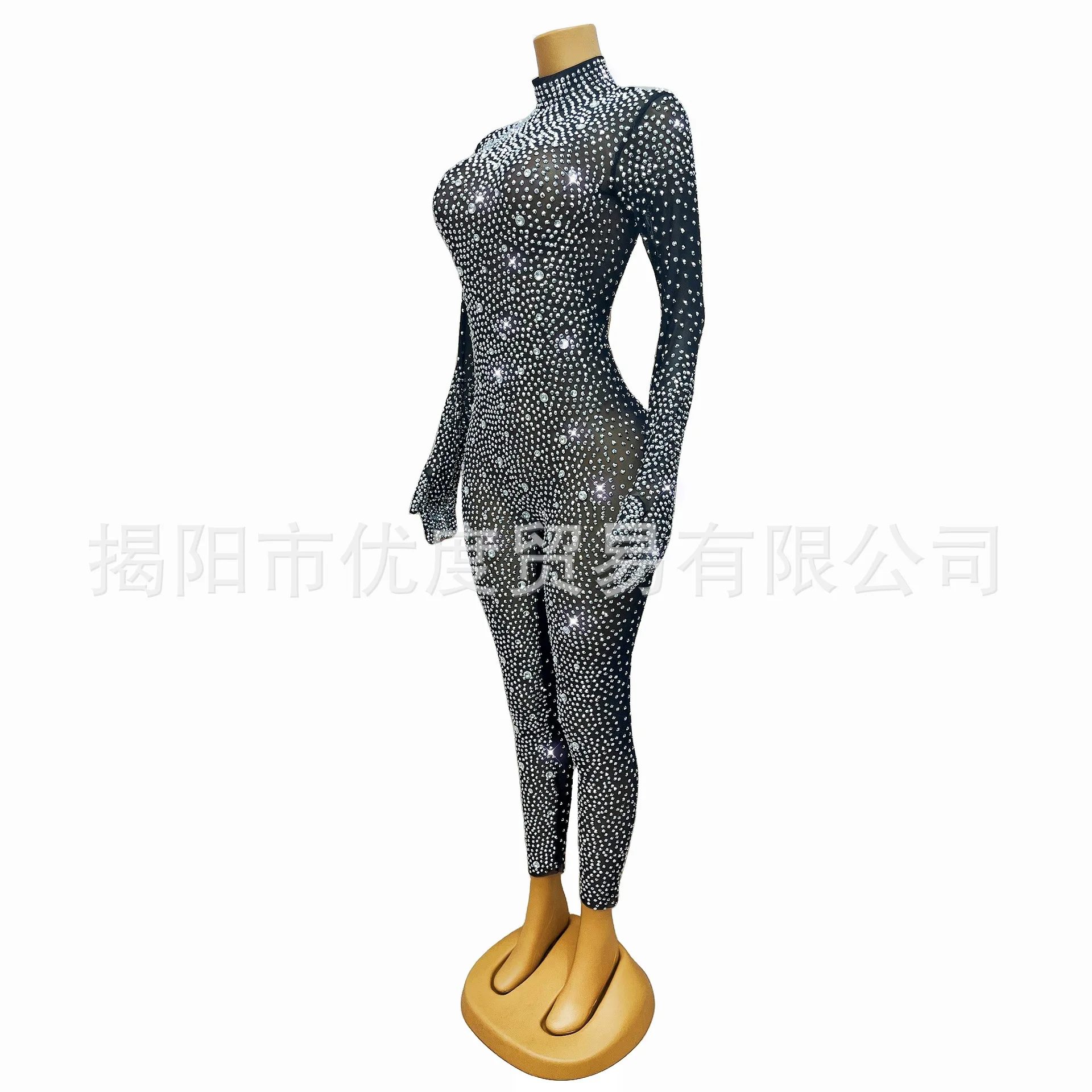 Personalized Slim Fit Rhinestone Dress Cocktail Party Party Night Performance Dress Ten Diamond Jumpsuit Black Glamorous Dresses