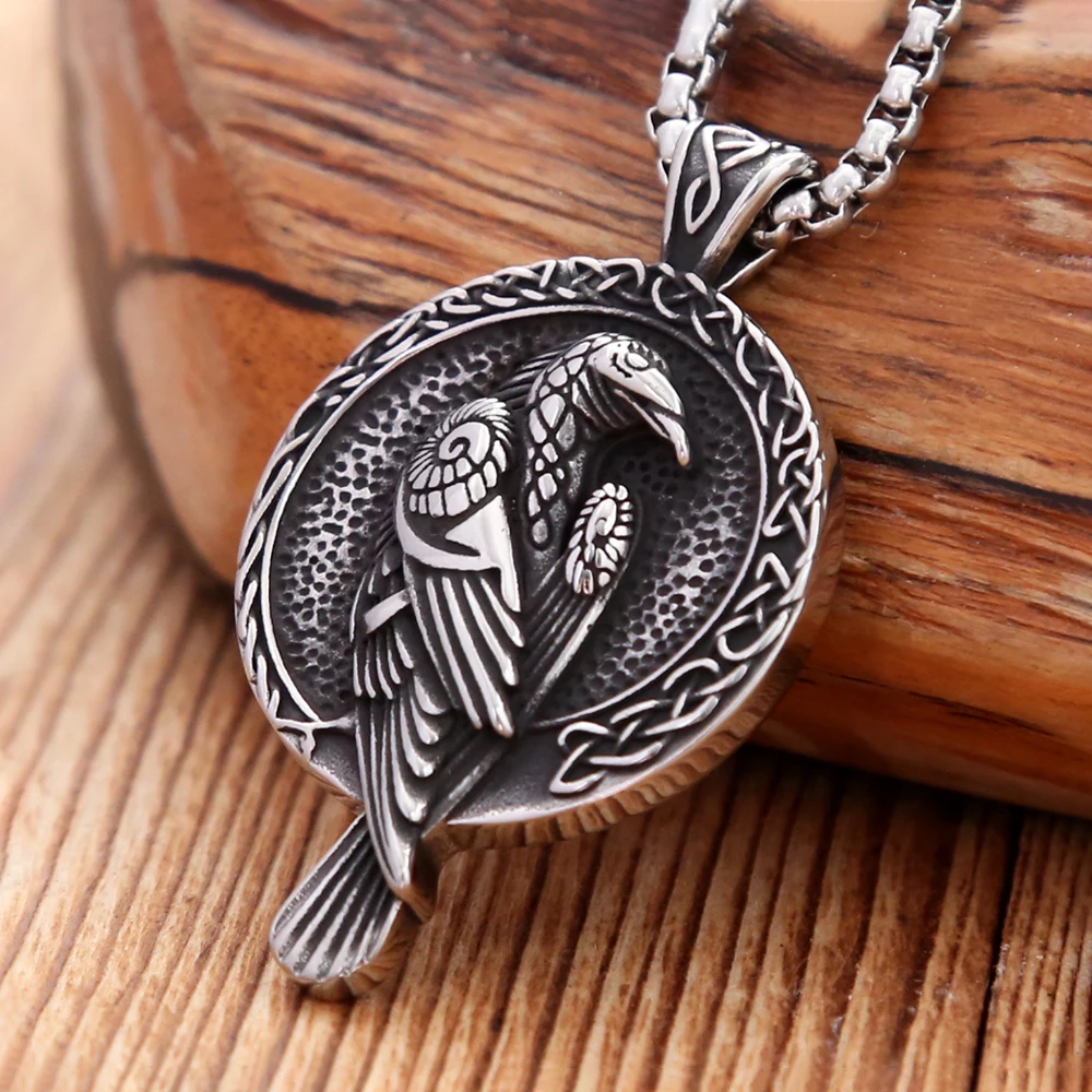 Collar con colgante de cuervo Odin nórdico de acero inoxidable 316L Vintage, collares de nudo celta vikingo a la moda para hombres, amuleto, regalos de joyería