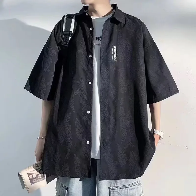 Chemise boutonnée à manches courtes pour hommes, Streetwear décontracté, Vêtements d'été, Chimprint, Respiré, Jeune, Coréen, Hip Hop, Y2K Y-2024