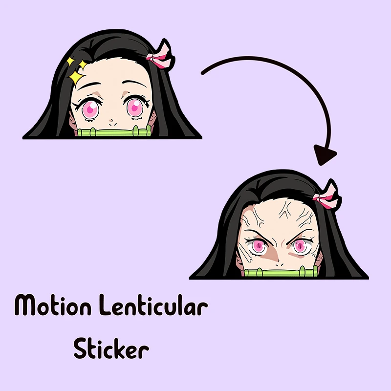 Demon Slayer Kamado Nezuko Motion Car Sticker Lenticular Sticker Waterproof  Decals for Suitcase,Laptop, Refrigerator, Etc Gift