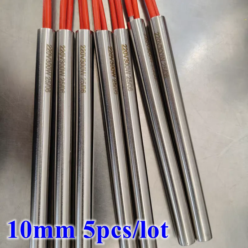 5pcs 220V 10mm Dia. Electric Cartridge Heater 10x60 10x80 10x100 10x120 10x150 10x200mm Stainless Steel Tubular Heating Element