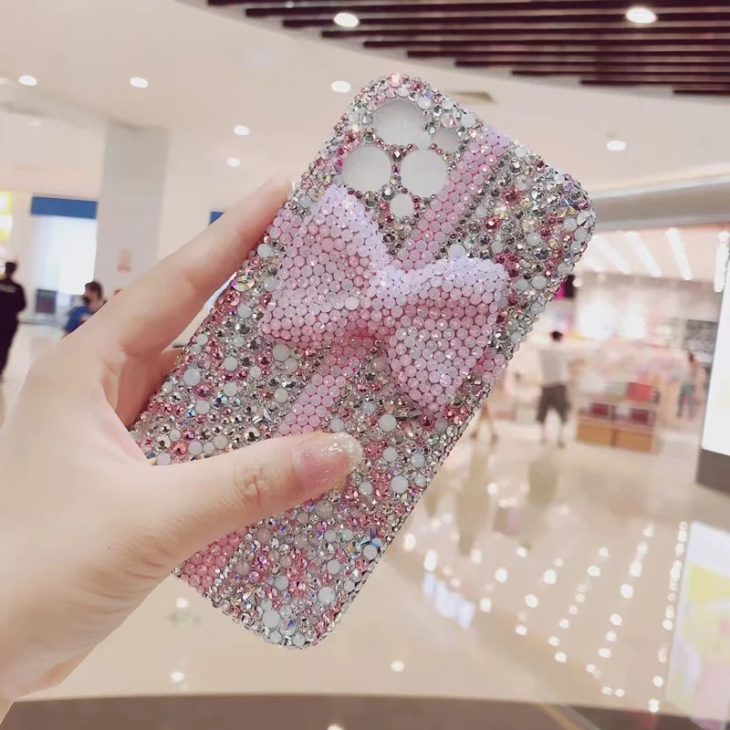 Customize Crystal Diamond Bow Pearl Phone Case For One Plus 12