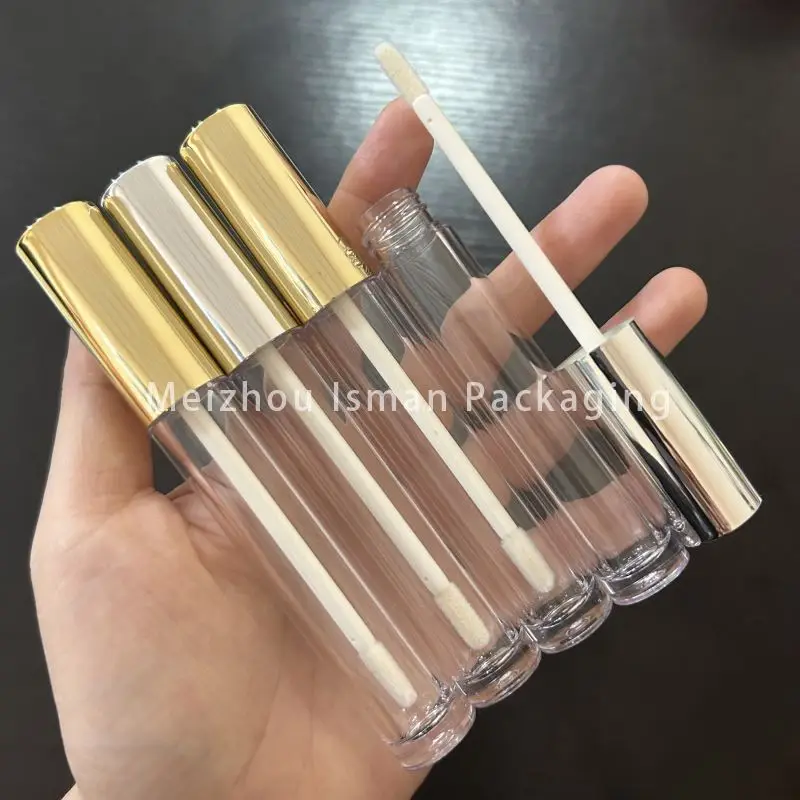 50Pcs empty new round shaped metallic gold sliver lipgloss packaging clear bottle container tubes with brush 6ml