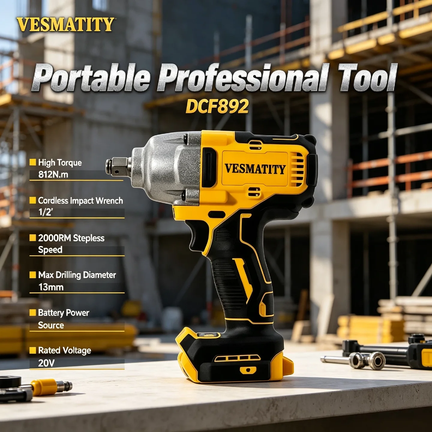 vesmatity-dcf892-high-torque-812nm-cordless-impact-wrench-1-2''-2000rpm-stepless-speed-electric-power-tool-for-dewalt-battery