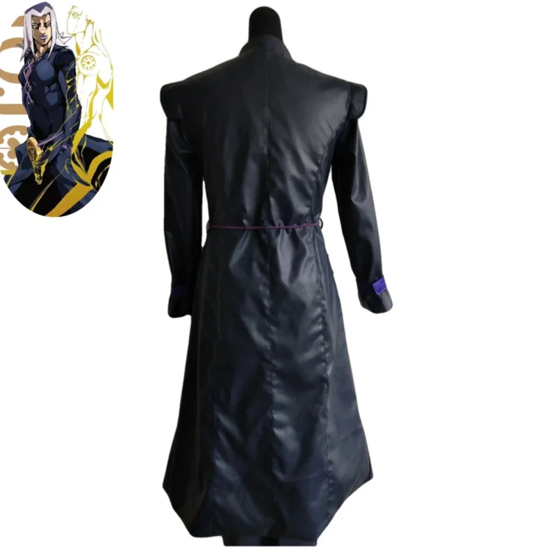 qq38Anime JOJO's Bizarre Adventure Golden Wind Leone Abbacchio Cosplay peluca PU abrigo largo capa hombre traje de Halloween
