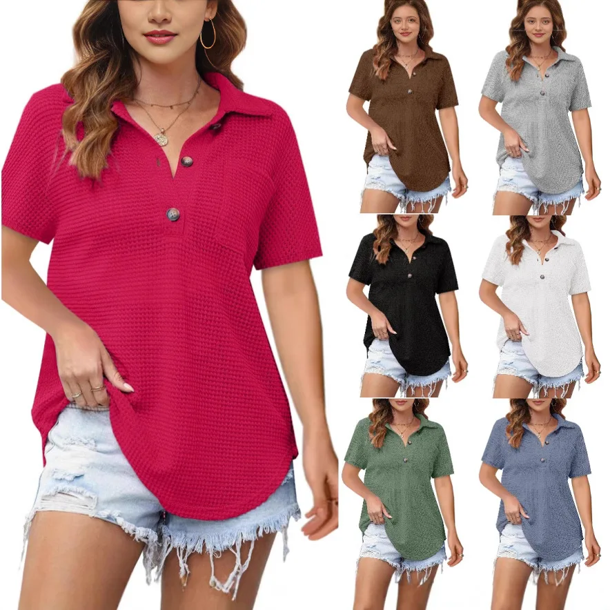 

Spring Summer Women's Knitted irt Top TIKTOK Independent Station Bestseller Loose Fit Commute Sle Polyester Fiber ort S...