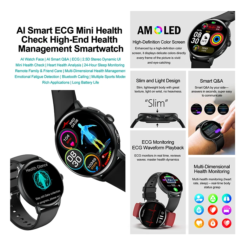 2026 جديد العلاج بالليزر ECG + PPG Smartwatch AI Q & A الياقوت الزجاج شاشة معدل ضربات القلب الدم الدهون حمض اليوريك الصحة IP68 ساعة ذكية #2
