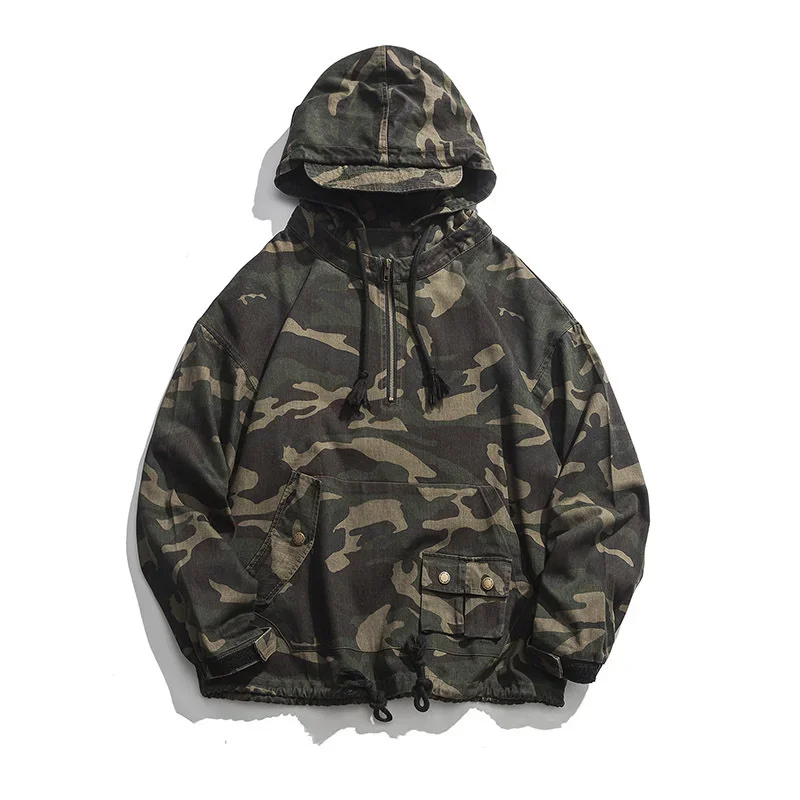 

Men's New Camouflage Hooded Pullover Tooling Youth Loose Casual Coat Outdoor Trekking Hiking Training Hoodies Cardigan