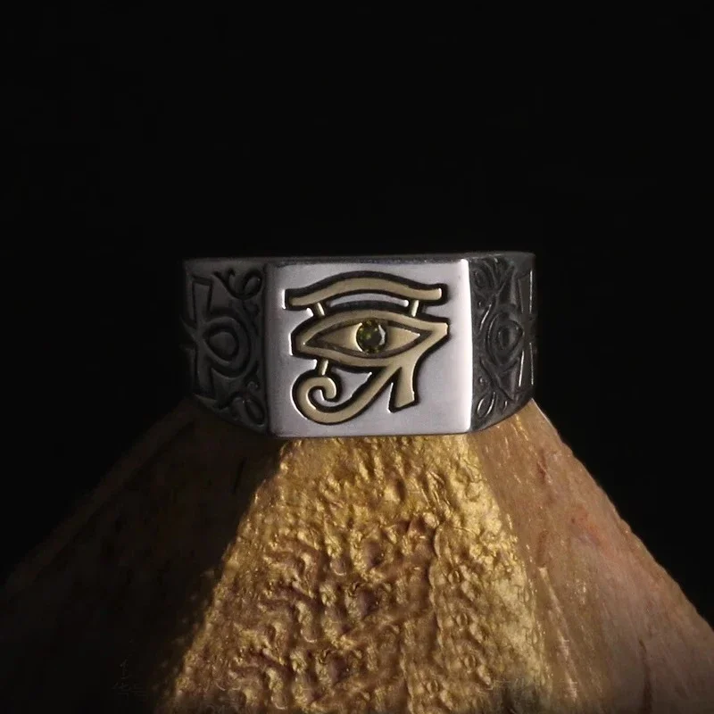 New Silver Color Men's Ring European and American Retro Eye of Horus Egyptian Pharaoh Ring INS Female Trend Jewelry