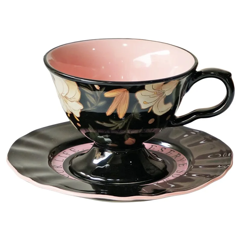 French Retro Floral Coffee Cup Plates, High-quality Ceramic Mugs, Latte Afternoon Tea Cup Set, Christmas Gift Couple Water Cups