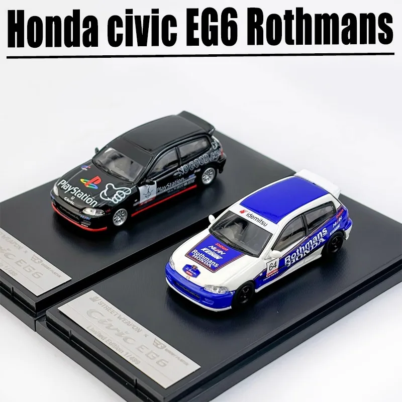 SW 1/64 Honda Civic EG6 Rothmans, vehículo de juguete de aleación, modelo de Metal fundido a presión