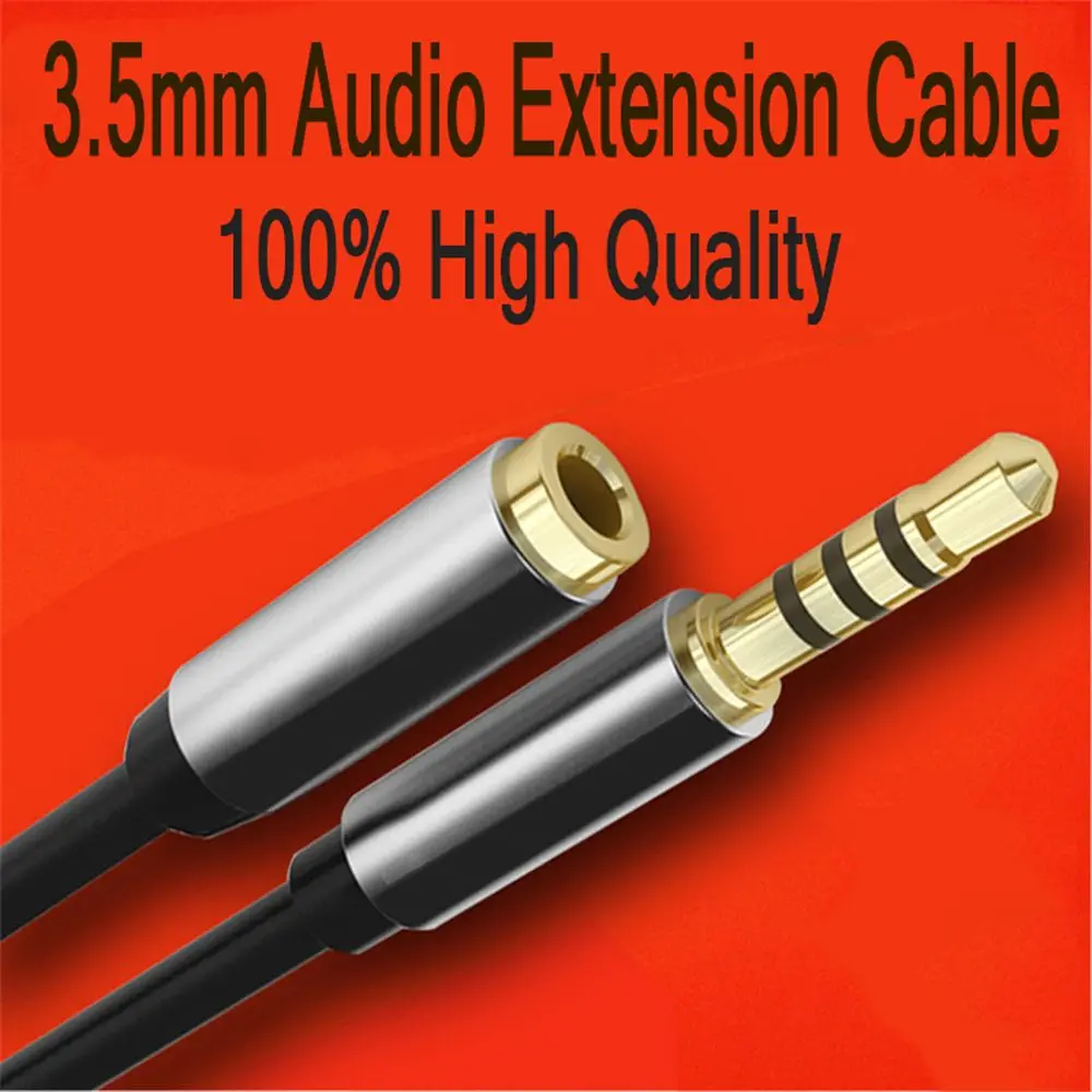 1/2/3/m Length 3.5mm Stereo Audio Jack Extension Cable Male to Female Headphone Aux Cord 4 Pole Gold Plated Plug Copper wire