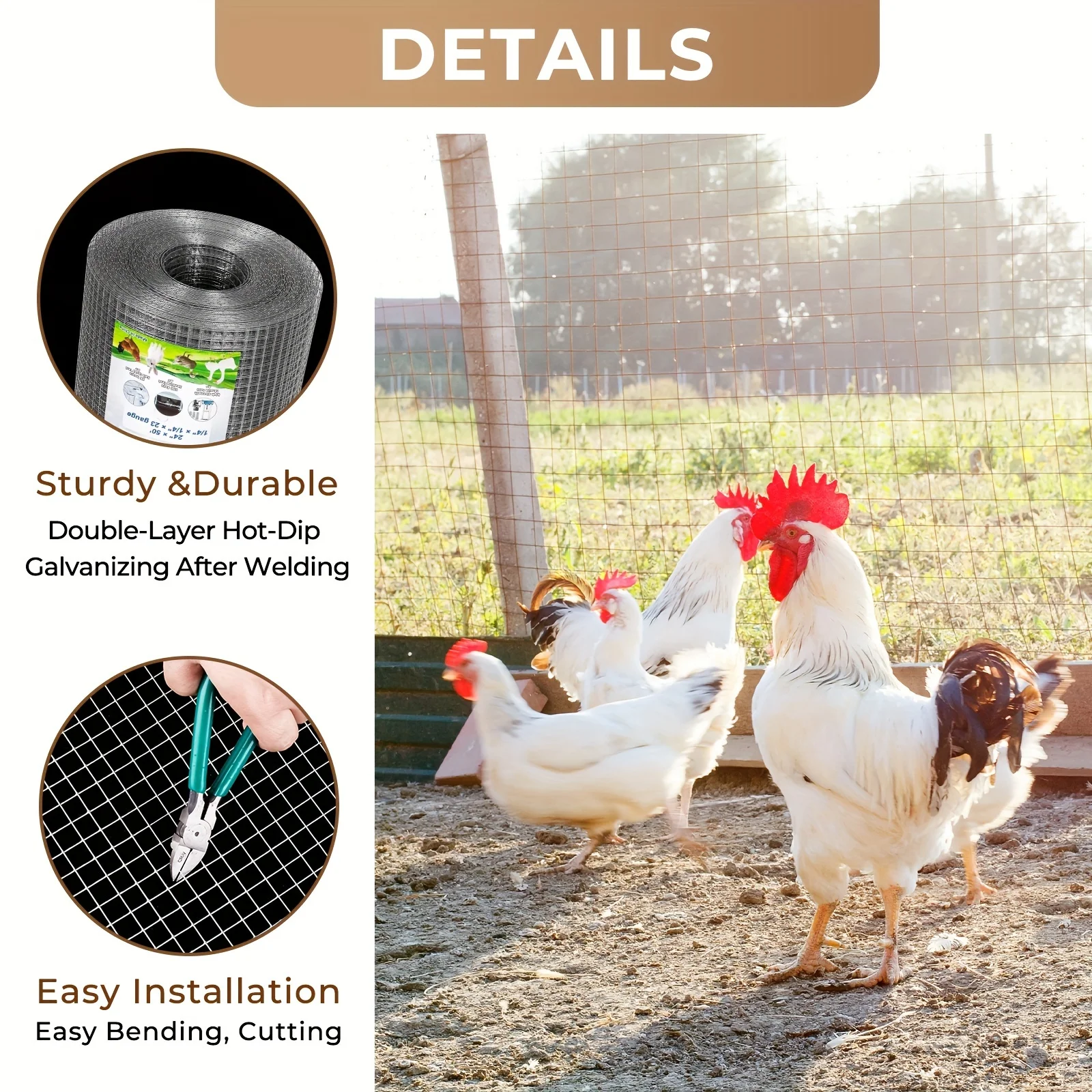 Hardware Cloth Double-Layer Hot-Dip Galvanized Chicken Wire Mesh Roll - Perfect For Chicken Coops, Garden Fencing