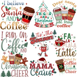 Christmas Coffee Letter Christmas Tree Iron On Transfer Patches for Clothing DIY T-shirt Washable Garment Accessories Stickers