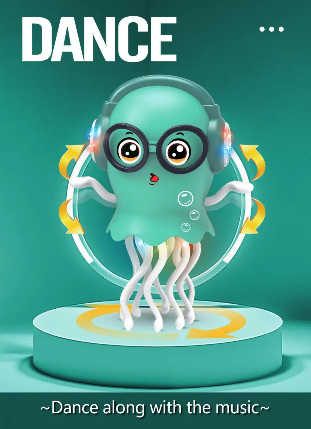 لعبة تخفيف الضغط للأطفال على شكل أخطبوط قنديل البحر الراقص السحري، استشعار تلقائي لتجنب العوائق