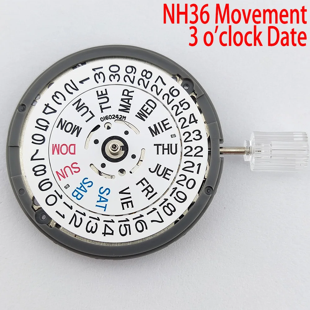 Japão original nh36 movimento mecânico automático de alta precisão branco 3 horas calendário duplo movimento automático substituir kit