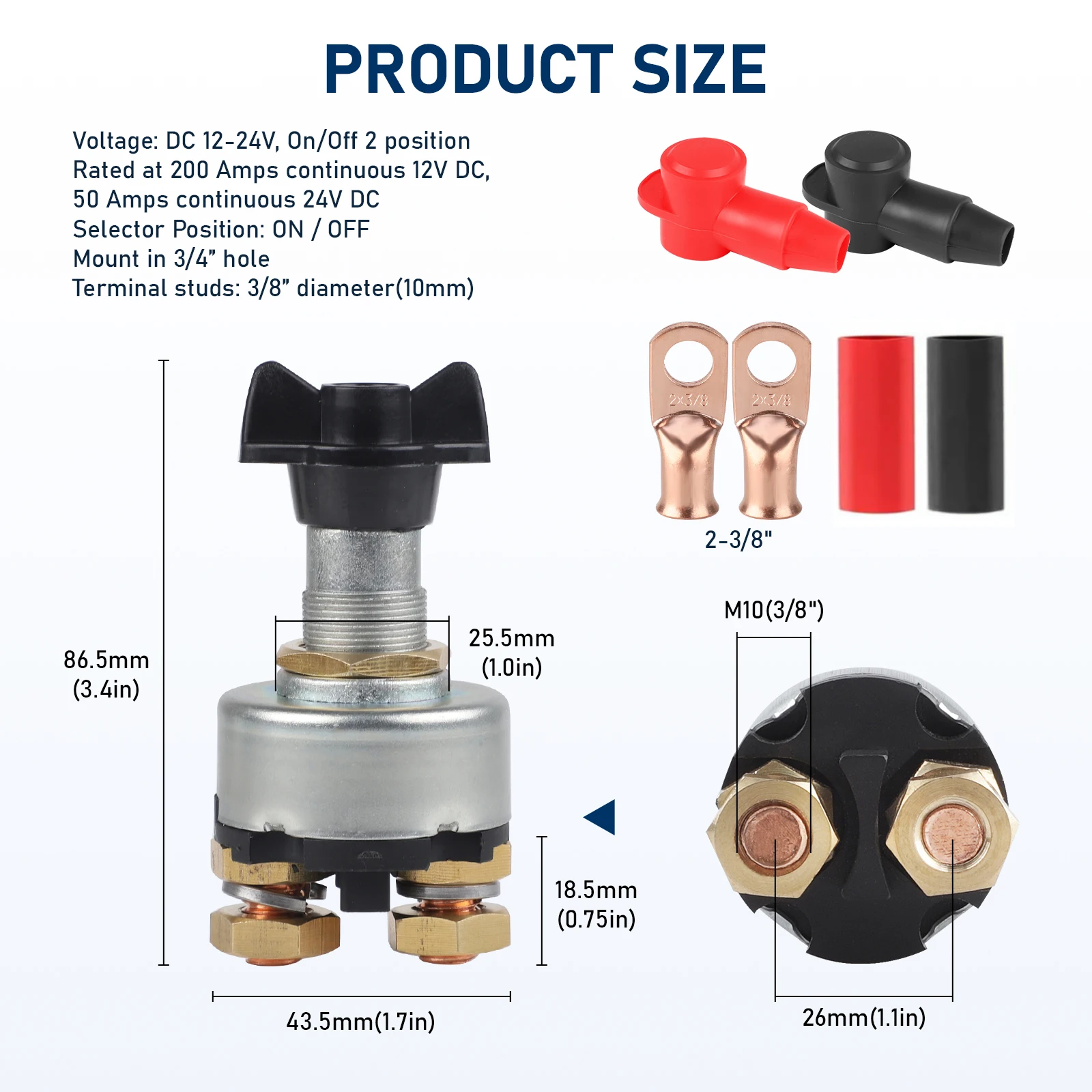 Battery Rotary Cut Off Switch Kits Power Cut off Isolator 200A Disconnect for RV Yacht Trailers 12v/48v 200A Lucas SSB106 Style