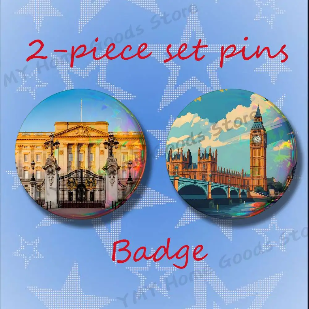 British Culture and Customs Brooches for Backpack Accessories 25 32 44 58 75mm Round 2-piece set Free Mix