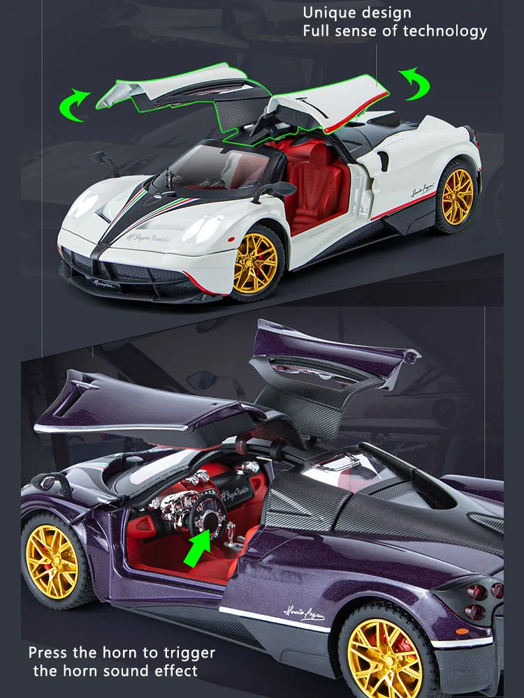 1:24 Simulation Pagani Chinese Dragon Alloy Car Model Sound And Light Pull Back Sports Car Toy Boy Collection Decoration Gift