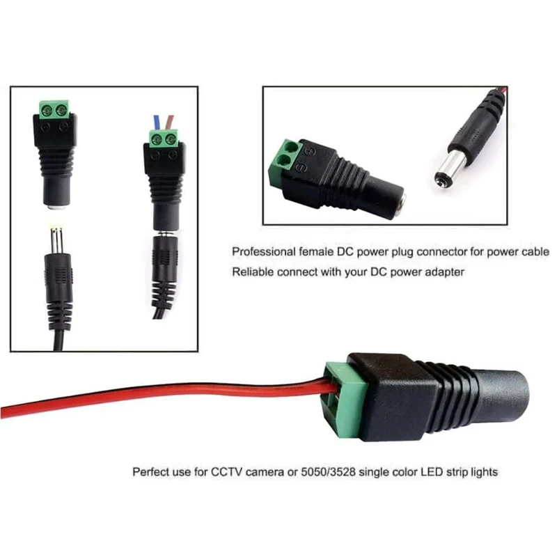 10 Par Złącza Zasilania DC 12V 5.5mm x 2.1mm, (10 x Męskie + 10 x Żeńskie) Adapter Wtyczki Zasilania, Złącze Zasilania DC — zdjęcie 6