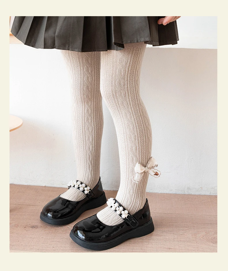Sweet Girls Embroidery Small Flower Lace Bow Leggings Anti Pilling Soft Elastic Breathable Skin Friendly Knit Romantic Pantyhose