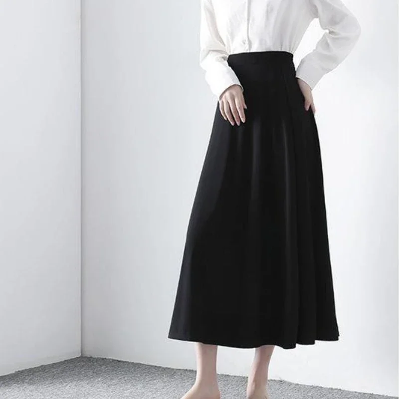 Zwarte Rokken Vrouwen A-lijn Hoge Taille Temper Faldas Largas Koreaanse Mode Dames Elegant Gewoon S-4XL Losse Vintage All-Match