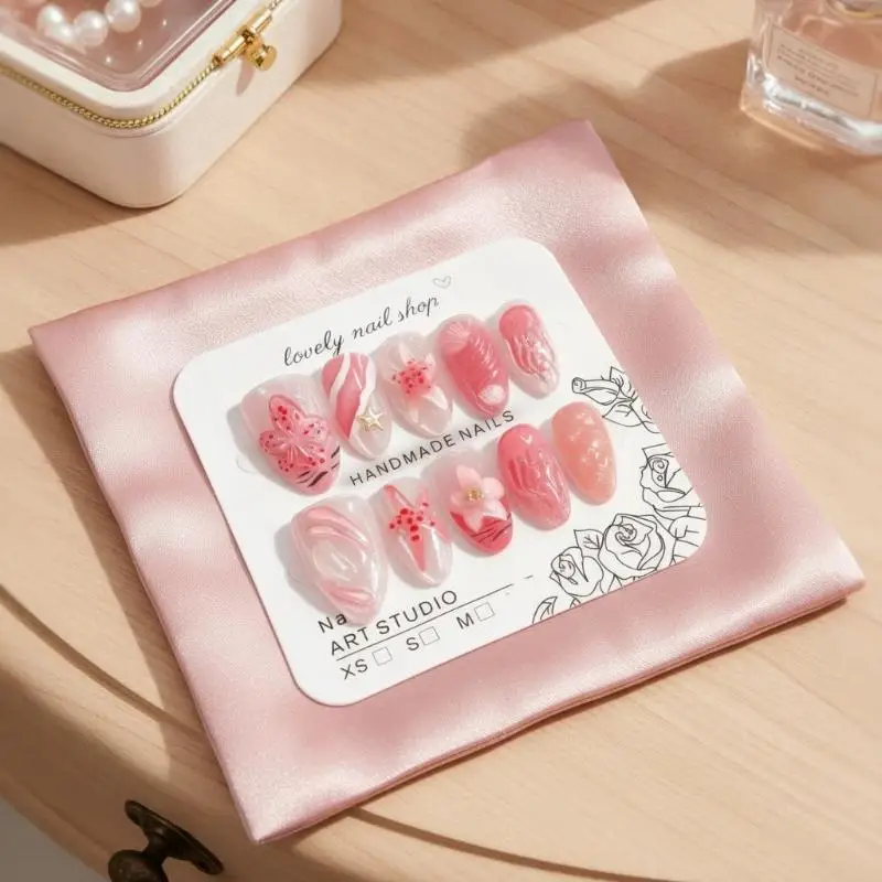 10Pcs Pink Press On Nails With 3D Ocean Starfish Shell Design And Strong Glue Perfect For Summer Beach Trips Vacation Parties