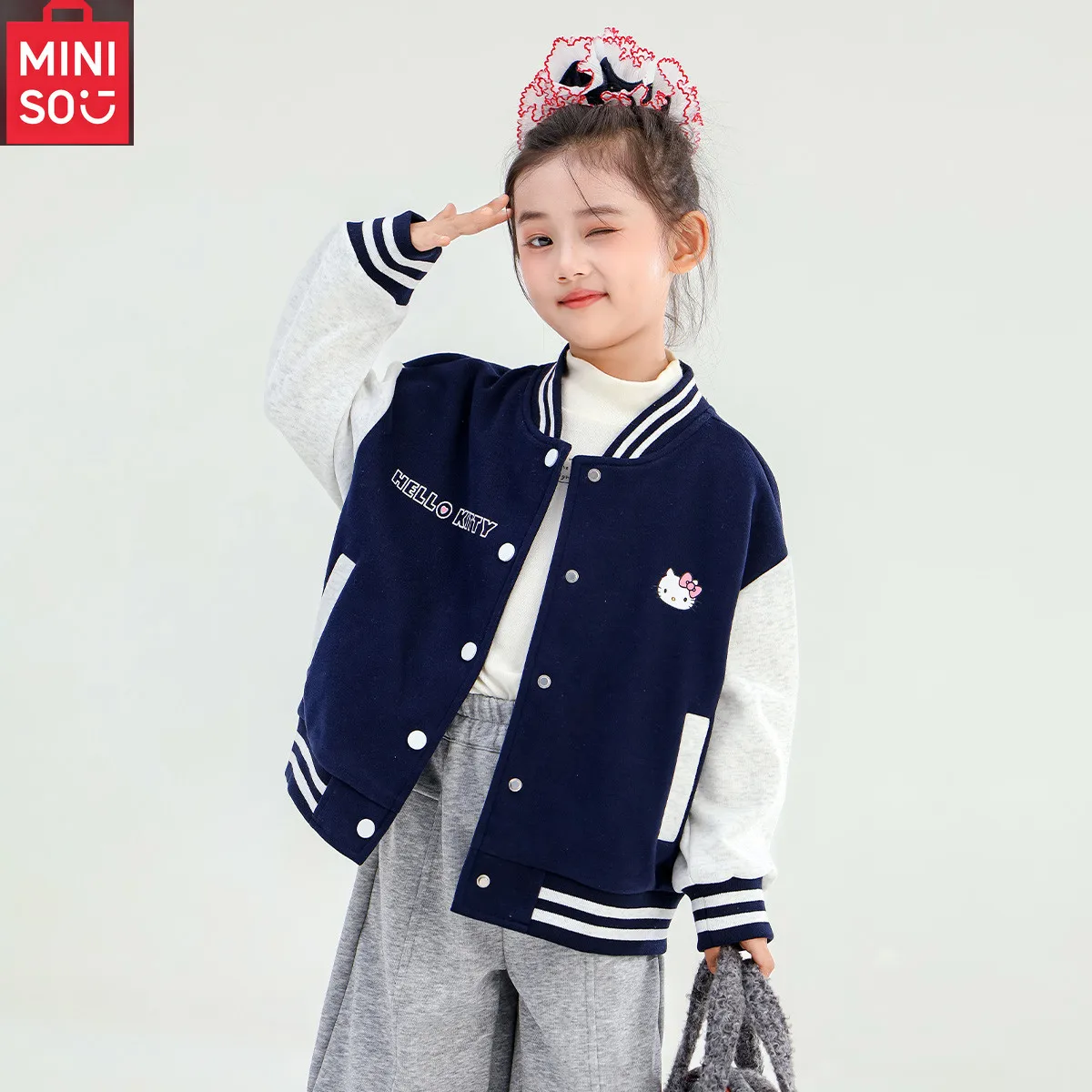 

Sanrio Girls' Fashion Baseball Jacket Hello Kitty Autumn New Kuromi Cute Casual Fashion Cartoon Jacket