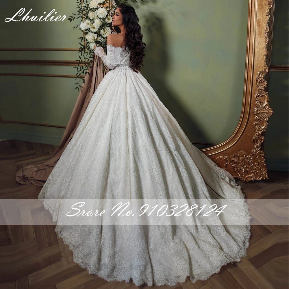 Lhuilier Customized Ball Gown Lace Wedding Dresses Off the Shoulder Long Sleeves Bridal Dress with Court Train image 2