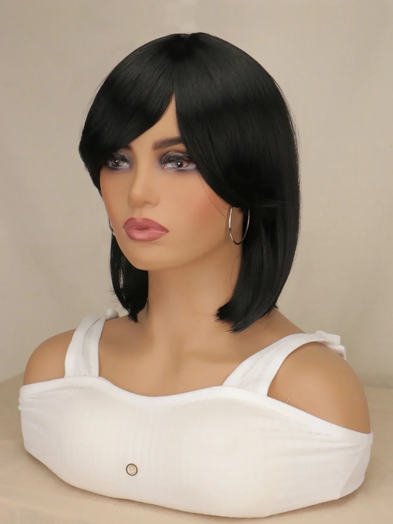 Black Short Straight Bob Wig with Bangs, for Women Girls, Heat Resistant Synthetic Fiber, Daily Use Costume Cosplay Party Hair