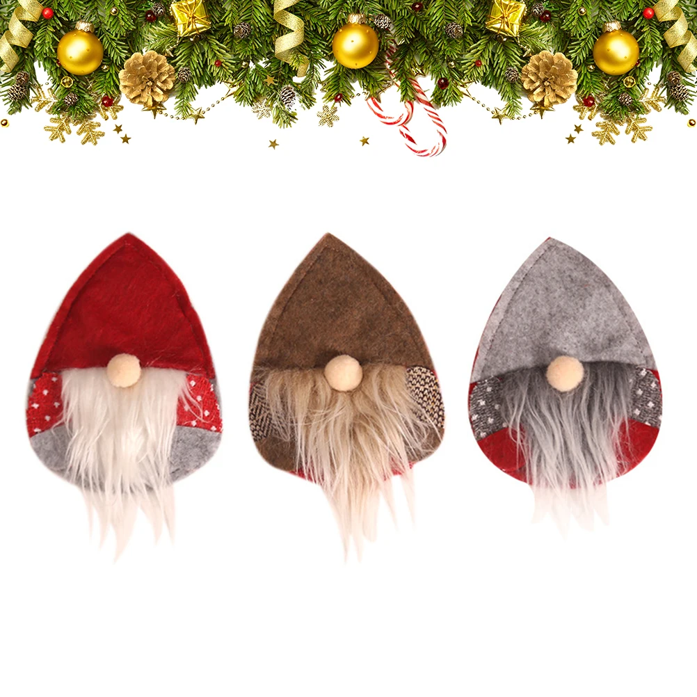 

3 Pcs Christmas Wine Bottle Cover Cutlery Set Decoration Silverware Holder Pouch Tableware Decorations Elder Dining