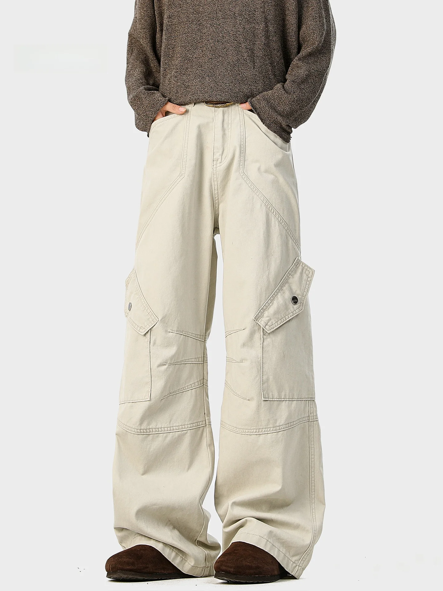 

American Retro Waed Pure Cotton Work Pants Men Casual Wide Leg Long Trousers Autumn Faion Brand Vintage Straight Cut